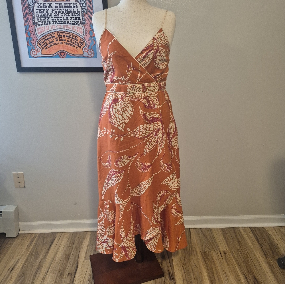 Band Of The FREE orange White Batik Sundress Faux Wrap Large Free People Style
